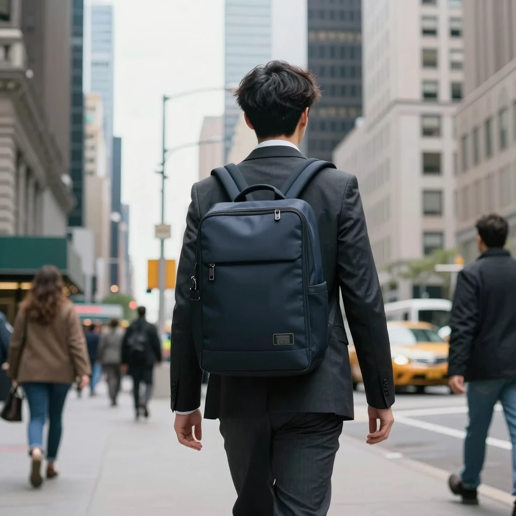 Professional using Vorlaxenthzepen backpack in urban setting